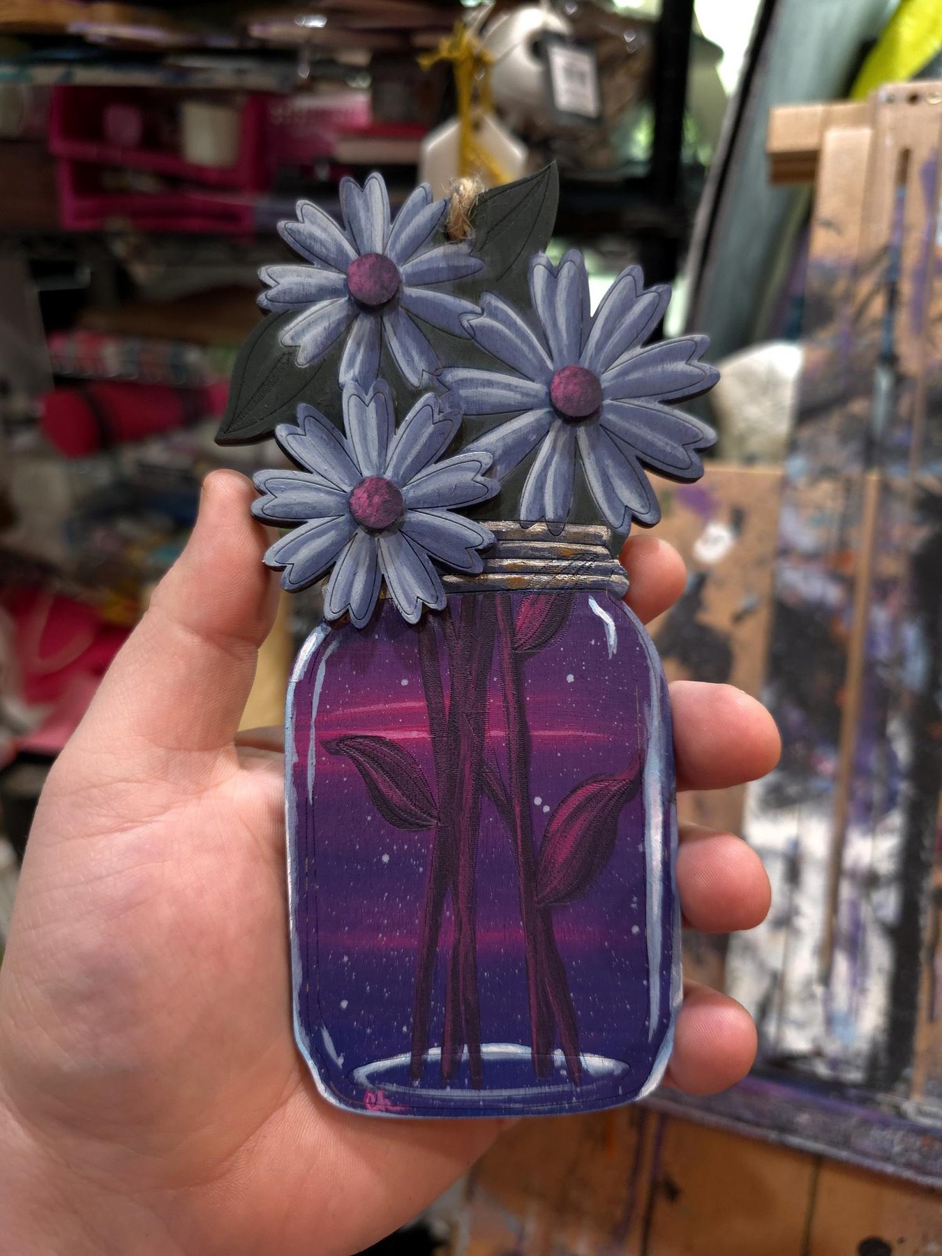 Galaxy Jar with Flowers original showing a purple jar with blue flowers