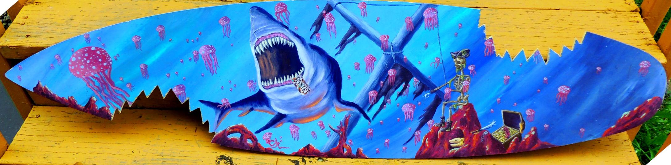 Shark surfboard art